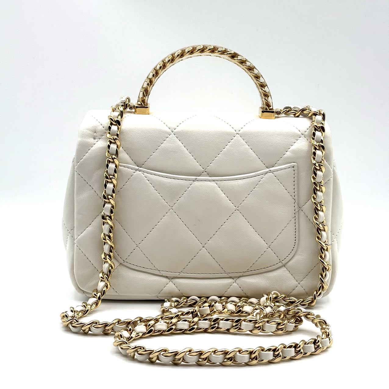Chanel Top Handle Flap Bag White Lambskin GHW