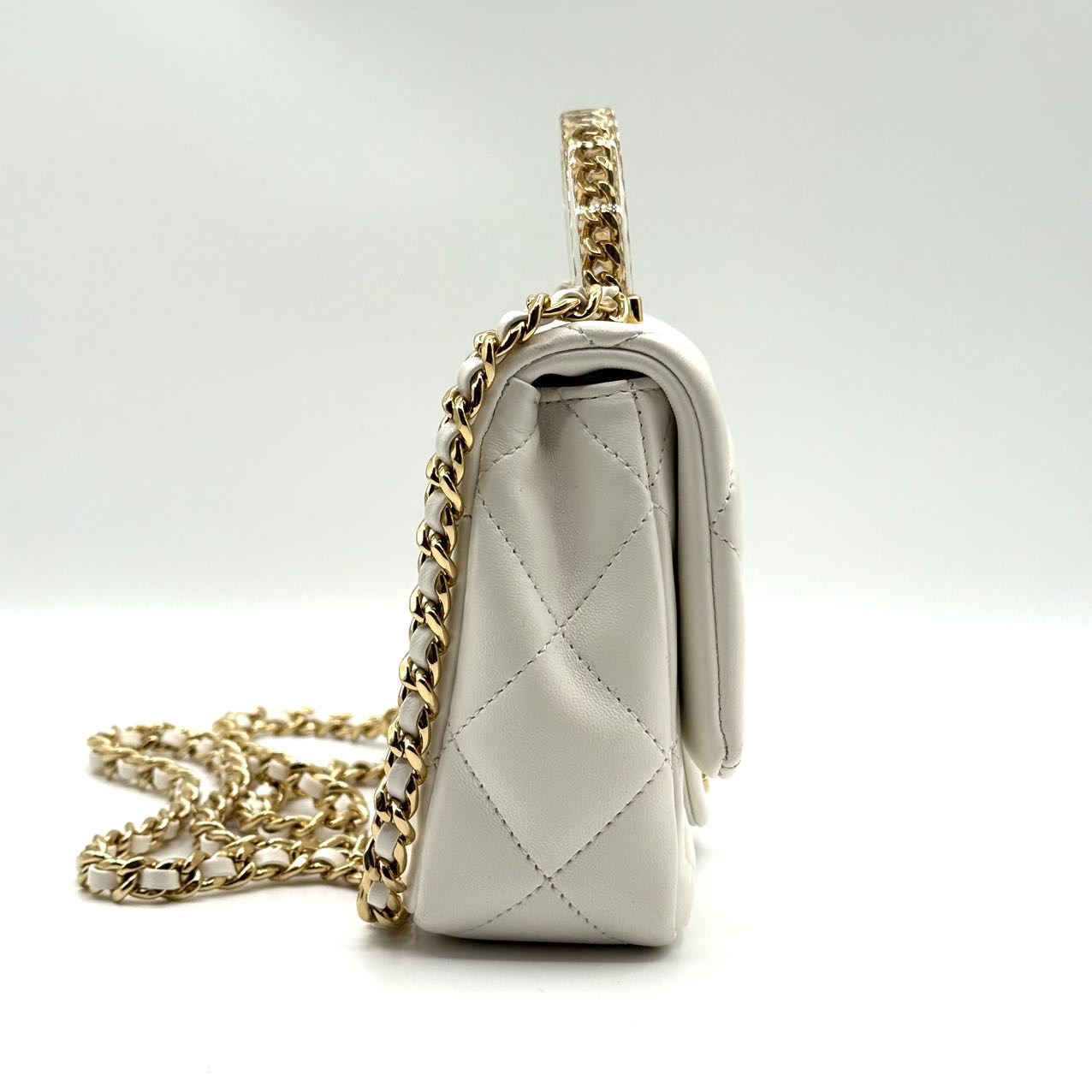 Chanel Top Handle Flap Bag White Lambskin GHW