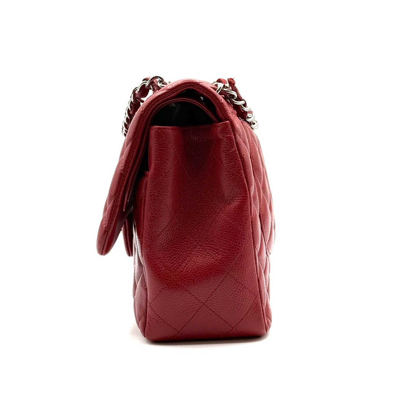 Chanel Red Quilted Caviar Jumbo Classic Double Flap Bag